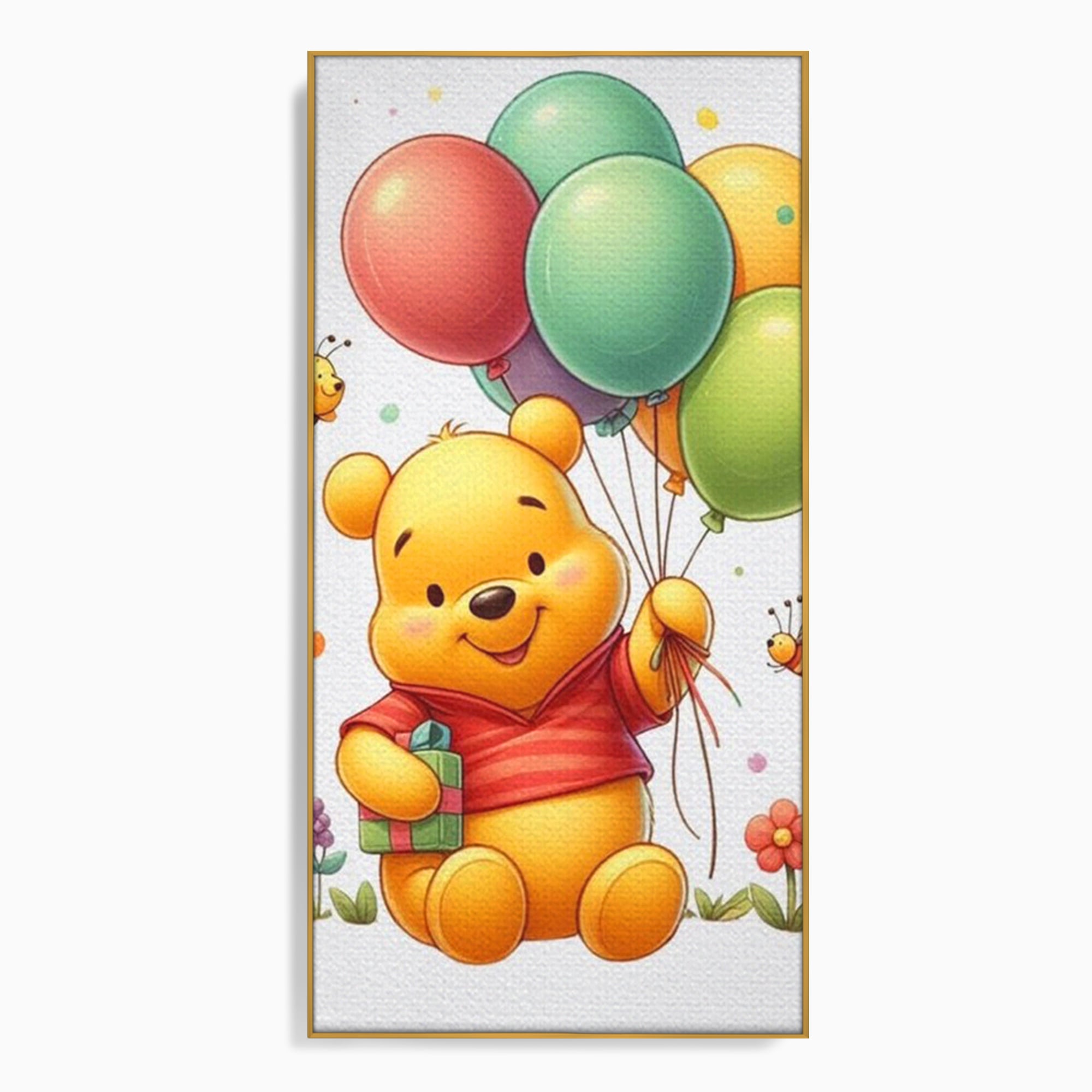 Tablou canvas cu tablou canvas cu winnie the pooh, in rama de aluminiu auriu
